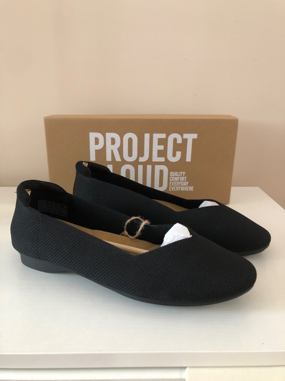 NIB Project Cloud Womens Black Knit Ballet Flats w/ Memory Foam - Picture 2 of 4
